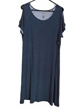 City Streets NEW Women's Dress Size Large Cold Shoulder Stripes Shift Navy Blue